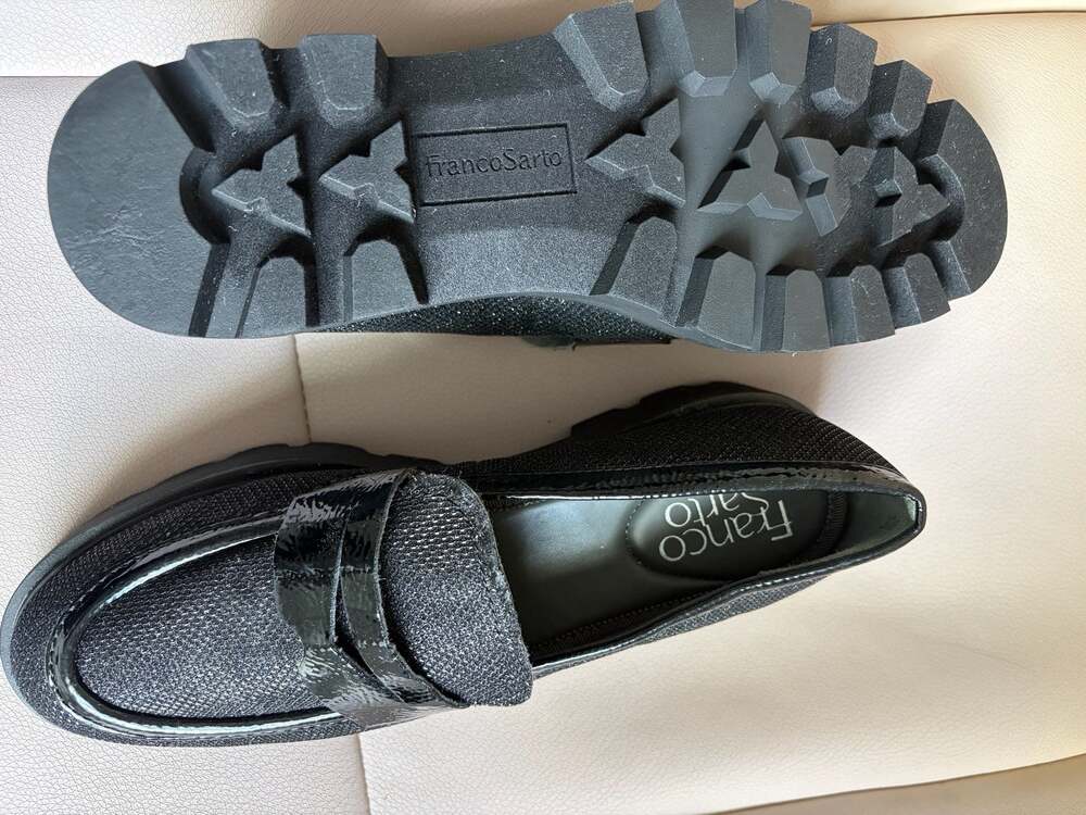 Franco Sarto Balin Lug Sole Penny Loafers in Black Shimmer